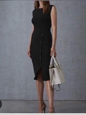 Reiss Women's Midi Sasha Dress In Black Size Small Cap Sleeves NWOT